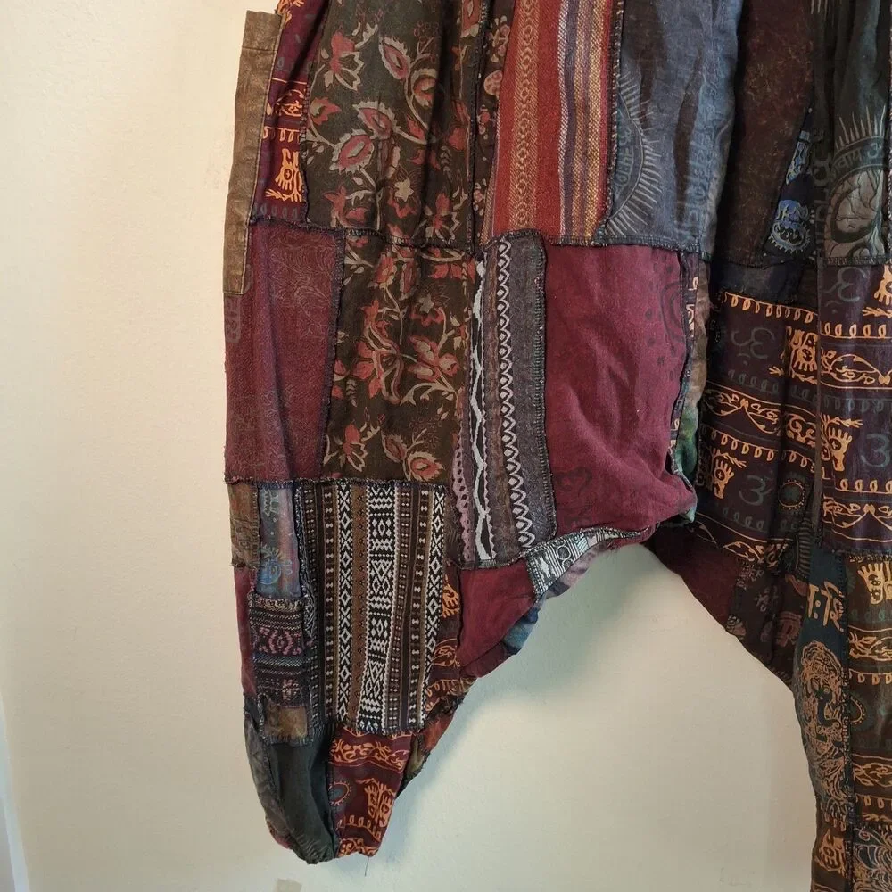 Kathmandu Patchwork Harem Pant Drop Crotch M Boho Festival Hippie Yoga Grunge